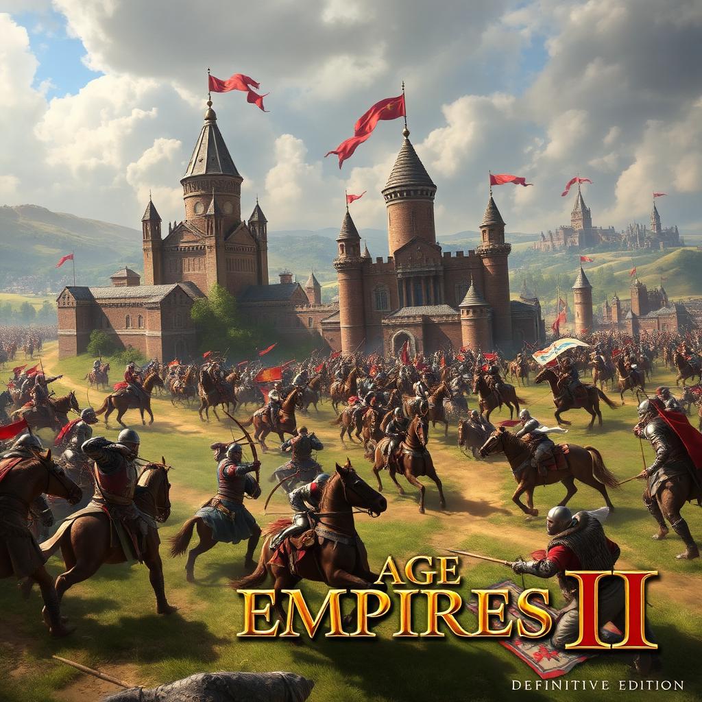Age of Empires II key art — medieval armies clashing outside a castle