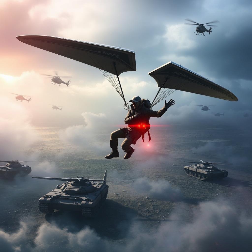 Battlefield 2042 key art — soldier zip-lining between skyscrapers