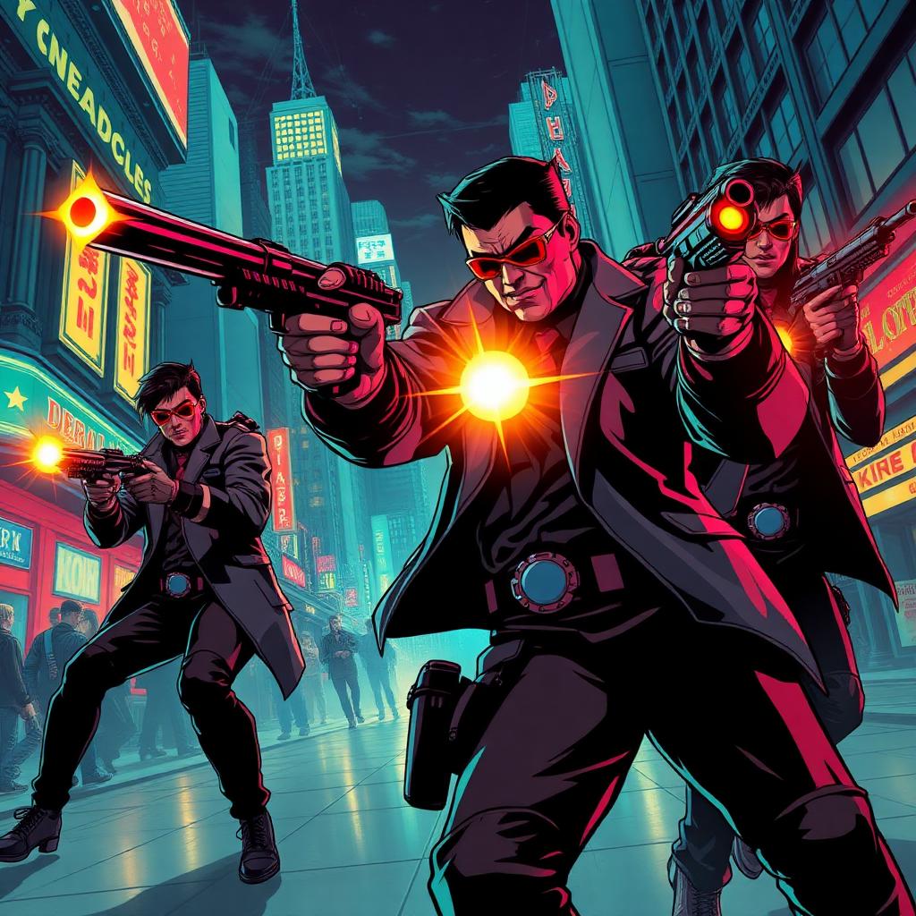 Deadlock key art — third-person hero firing pistol in art-deco city