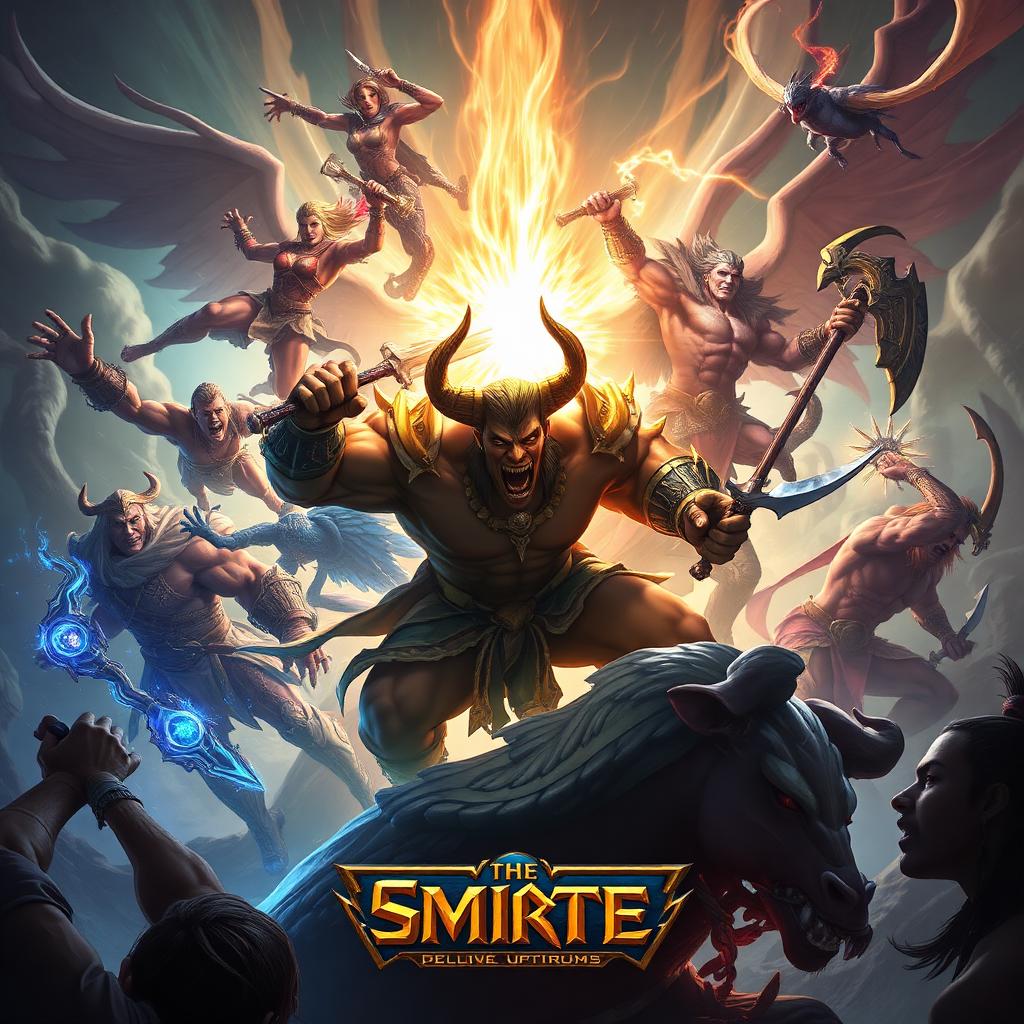 Smite key art — mythological god warrior in dynamic third-person combat