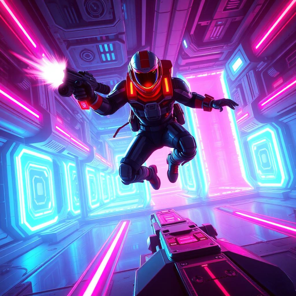 Splitgate 2 key art — sci-fi soldier stepping through portal firing rifle